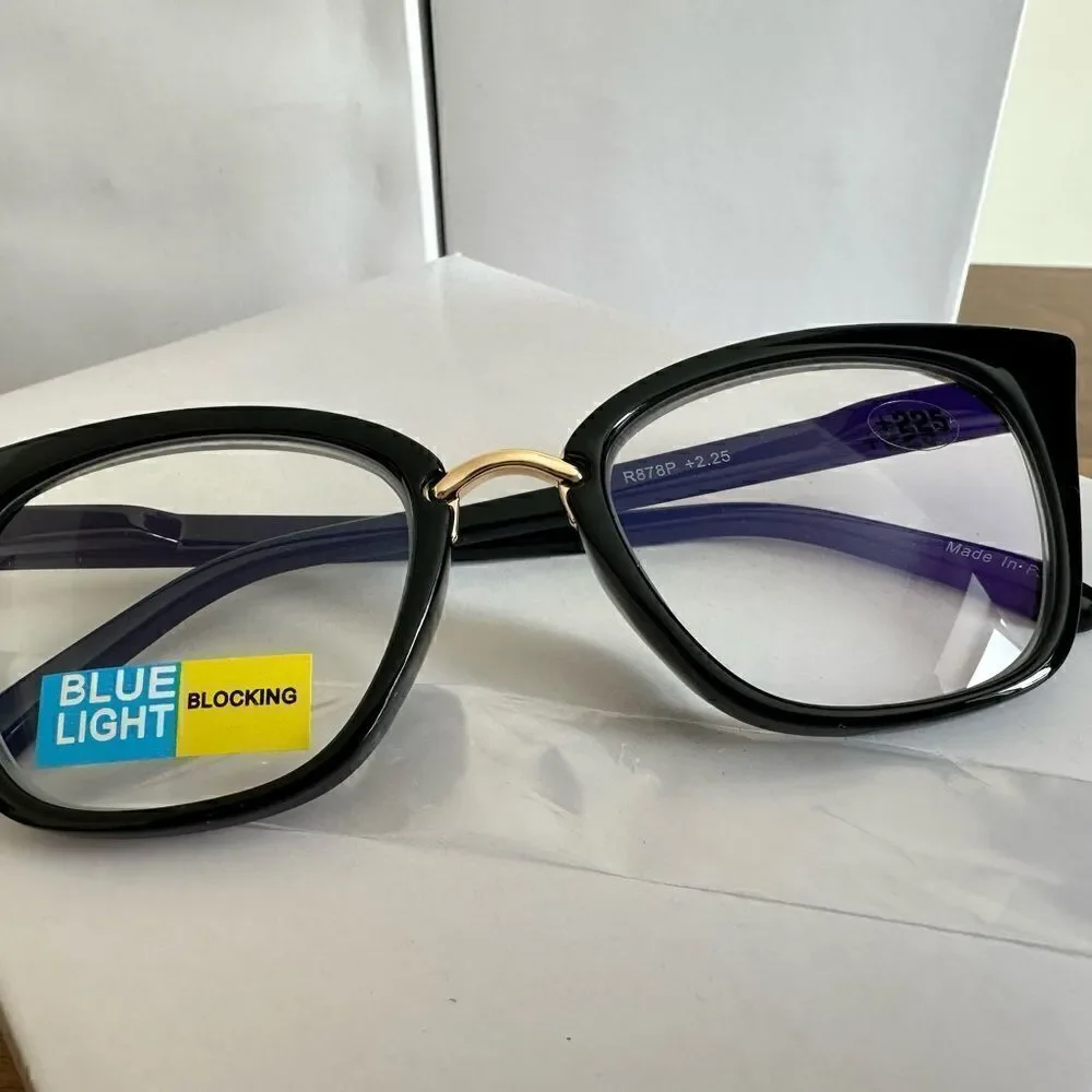 💼 Readers with Blue Light Protect. Black Plastic Frames Contemporary Cat Eye